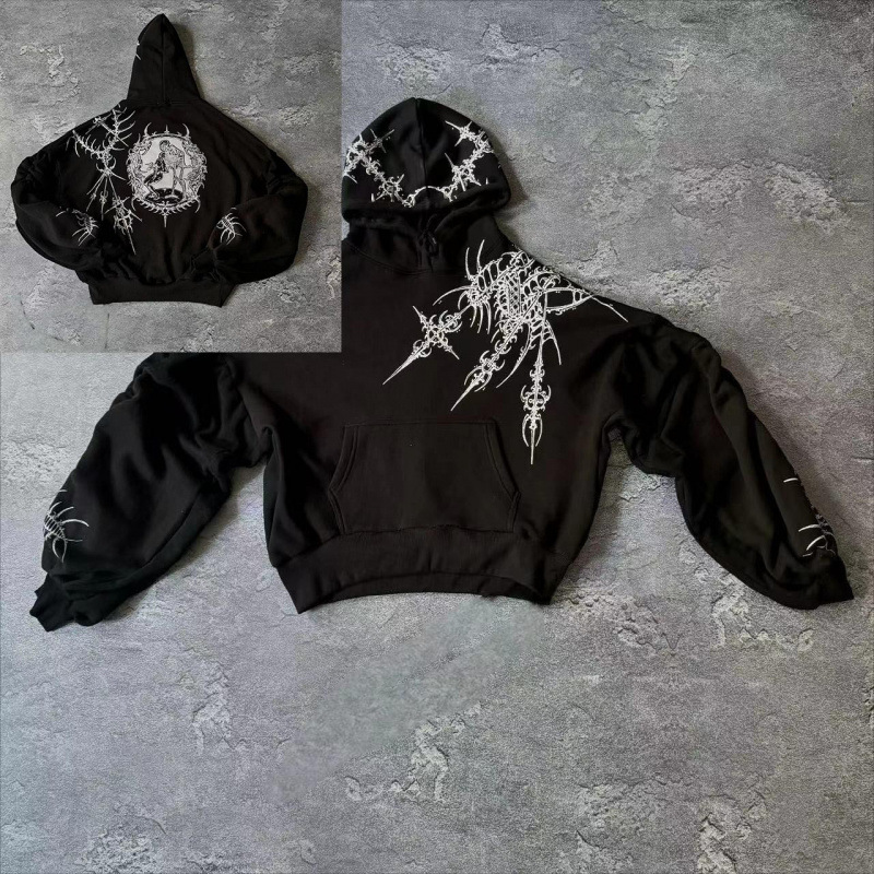 Felpa con cappuccio retrò hip-hop – Giacca streetwear con cerniera e stampa teschio (vestibilità oversize, unisex, nera, dalla S alla 5XL)_voghion.com