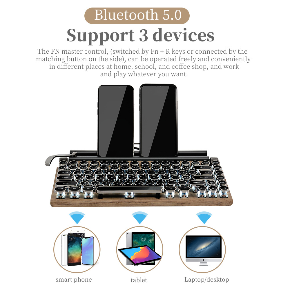 Retro máquina de escribir Bluetooth Teclado mecánico punk keycap teléfono móvil tableta MAC eje verde real Teclado mecánico transfronterizo