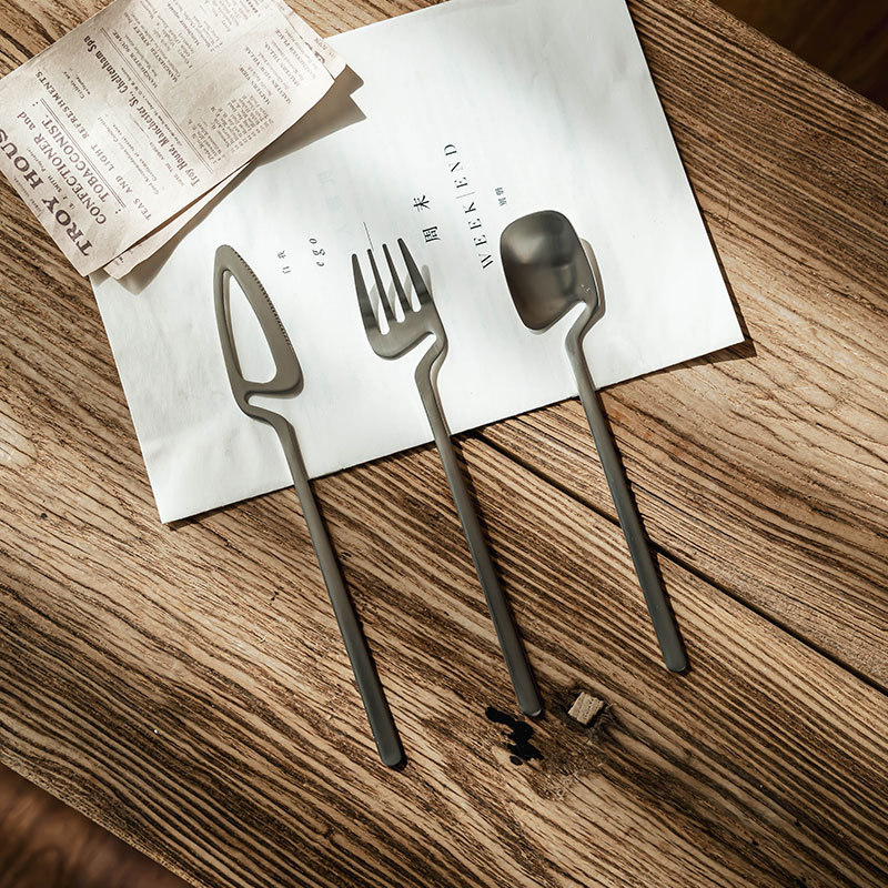 Cuchillo de viento japonés retro cuchillo de tenedor conjunto de cubiertos caseros cucharas de postre de comida occidental cucharas de café cucharas de alto valor