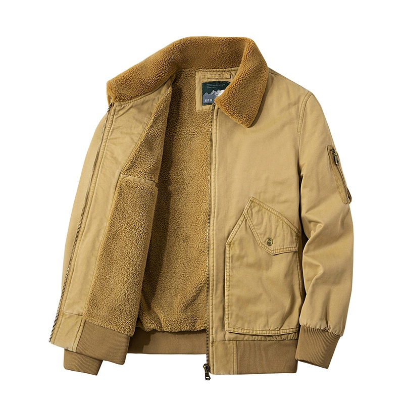 Осенне-зимний утепленный комбинезон на флисовой подкладке Мужская Свободная куртка в стиле ретро с летящим лацканом Пальто на хлопковой подкладке из овечьего флиса 702