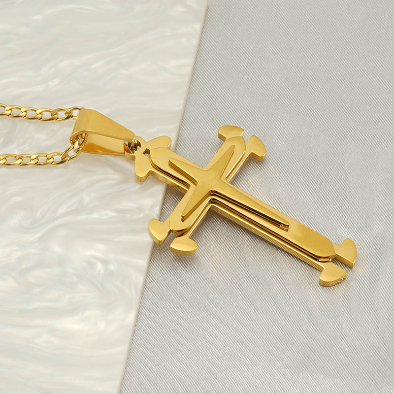 Cross Casual Simple Style 18K Gold Plated Stainless Steel Titanium Steel Pendant Necklace Wholesale display picture 3