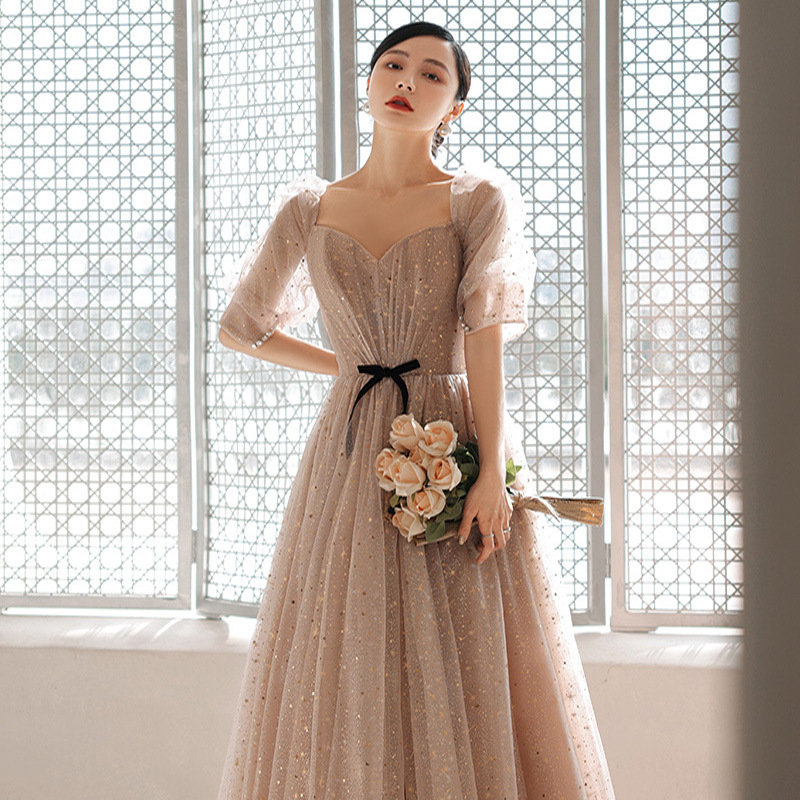 Vestido de noche con mangas abullonadas, novedad de verano 2026, para banquete, estilo hada, cielo estrellado, adelgazante, para cumpleaños, anfitriona, vestido de gala