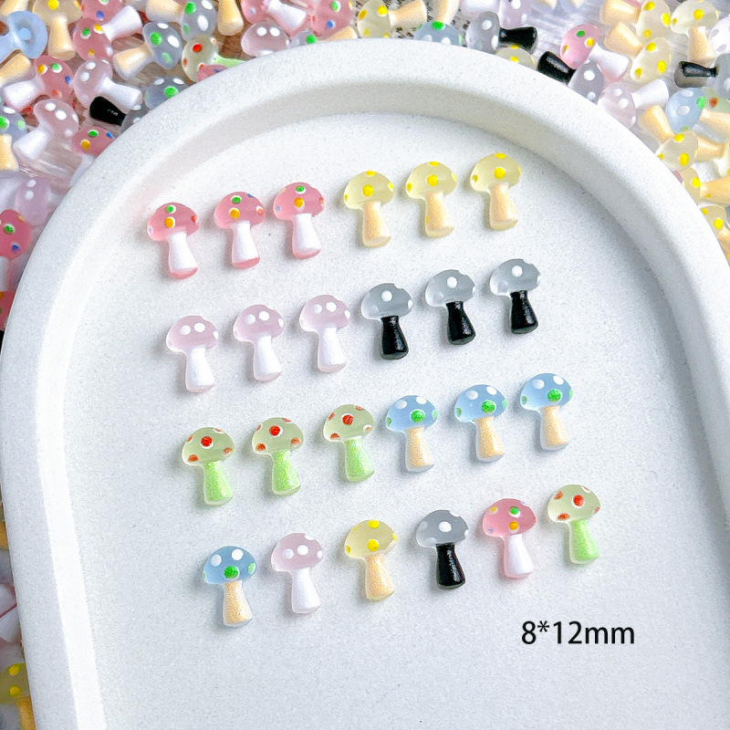 Cute Mini Mushroom Nail Art Accessories Resin Stickers Cream Glue Jelly DIY Phone Case Hairpin Nail Decoration
