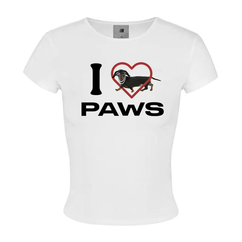 FDR公式ストア「I Love Dogs」ダックスフント アメリカン半袖Tシャツ 男女兼用 夏 カップル 斜め肩トップス|undefined