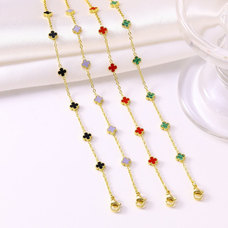 Hot-Selling Stainless Steel 6mm Lucky Four-Leaf Clover Bracelet 18K Vacuum Electroplating Women's Fashionable and Versatile Jewelry