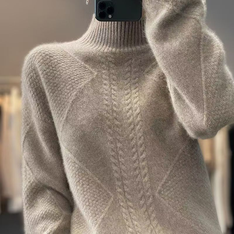毛衣女专柜正品羊绒秋冬慵懒风洋气长袖半高领羊毛针织打底衫