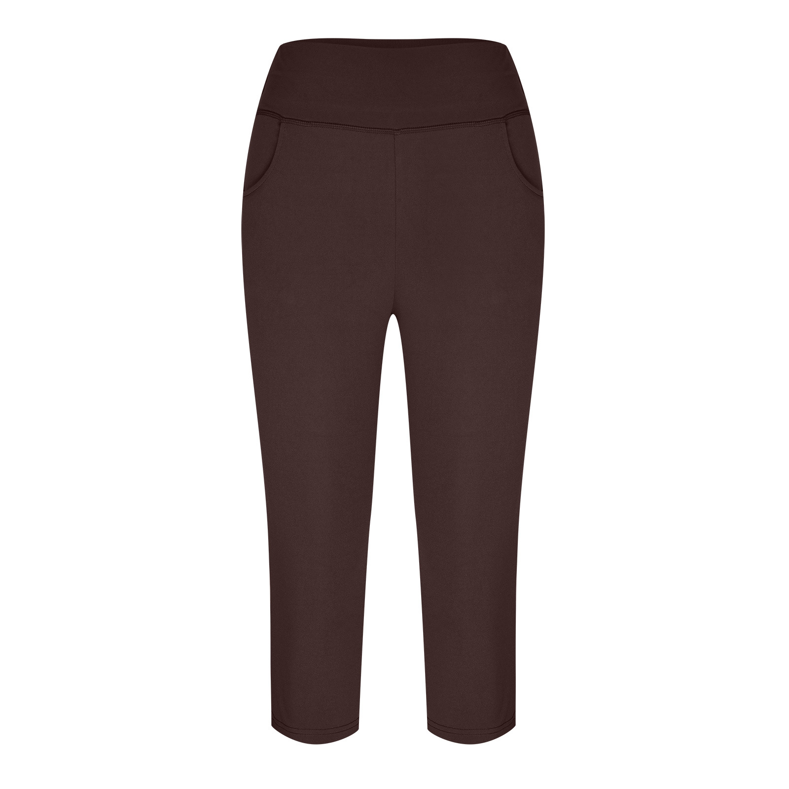 Neue Yoga-Hose für Damen, einfarbig, Vordertasche, hohe Taille, aufgesetzte Tasche hinten, Hip-Lift, Sport-Caprihose_voghion.com