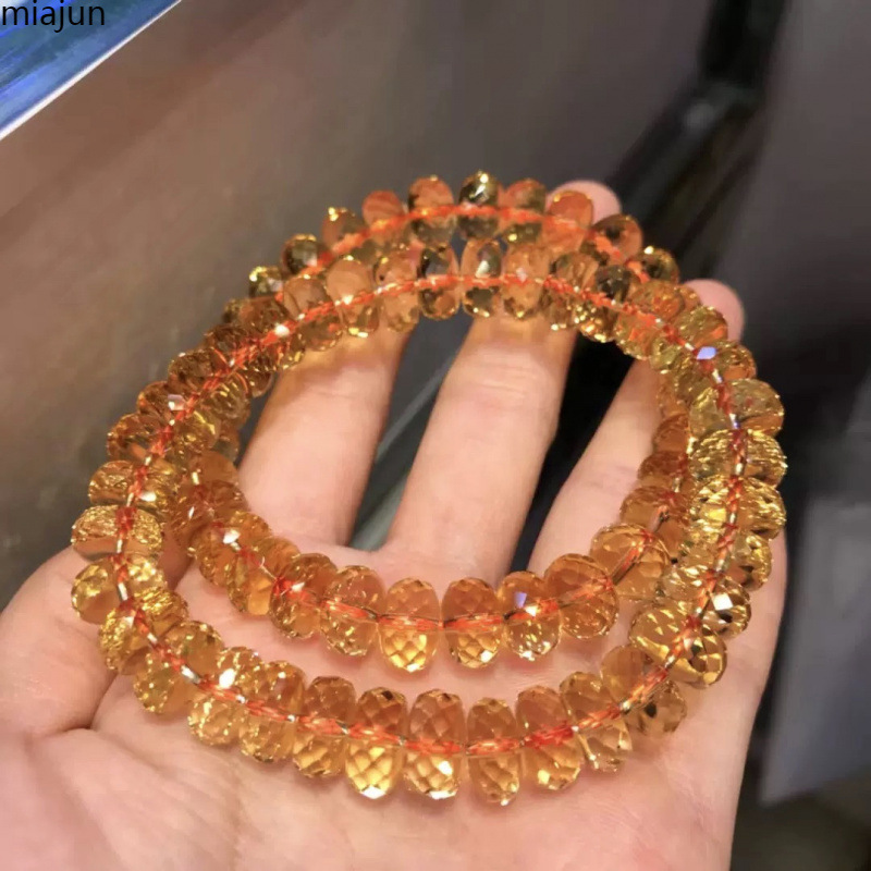 7a コレクショングレードオレンジナチュラルブラジルファセットシトリンブレスレット女性ホイールビーズブレスレットギフト|undefined
