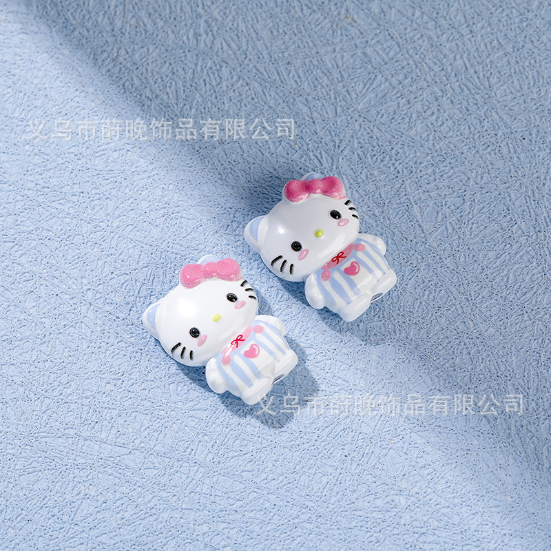 锌合金烤漆可爱卡通KT猫穿孔diy手机链发饰手链串珠饰品配件材料|undefined