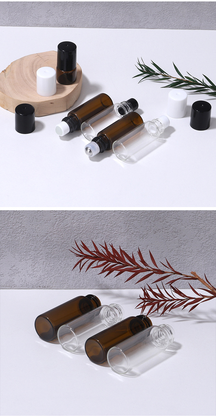 Parfüm Roll-On Mini Şişe 1ml 2ml Şeffaf Uçucu Yağ Şişesi 3ml 5ml Kahverengi Esans Dağıtım Şişesi Taşınabilir Paket