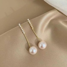 轻奢水钻流苏大珍珠耳坠时尚百搭气质简约优雅网红耳环女
