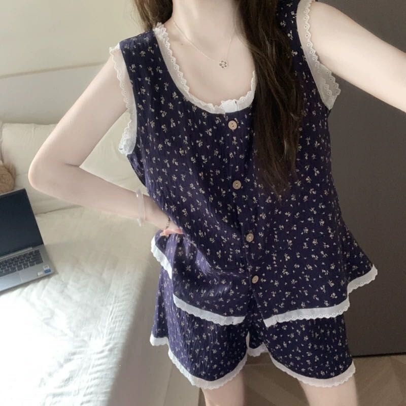 Padded Vest Shorts Pajamas for Women Summer Cute and Sweet Thin Cloud Cotton Internet Celebrity Home Wear Set