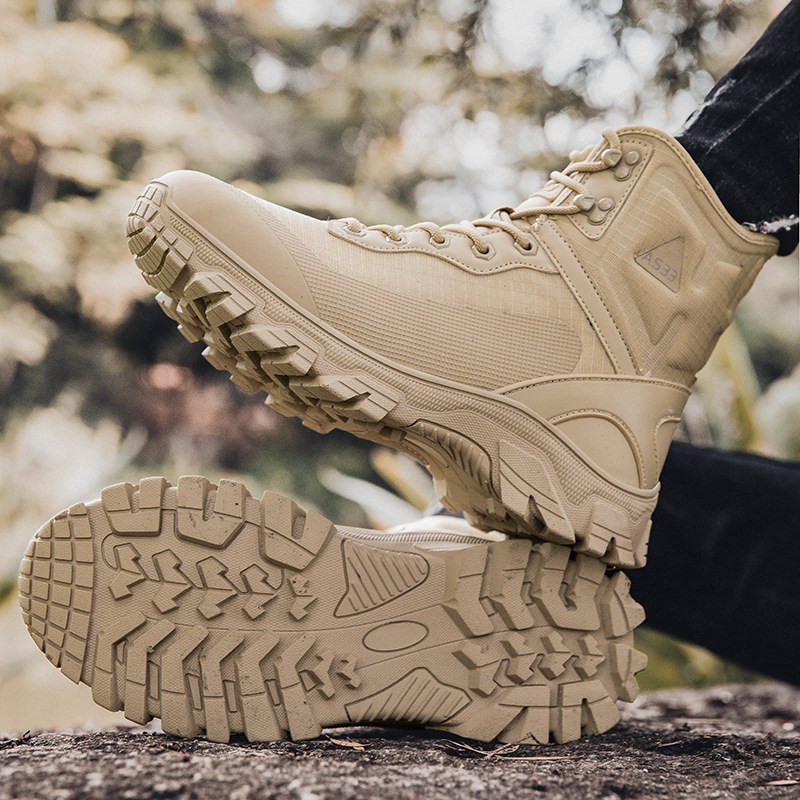 Nuevas botas militares al aire libre de gran tamaño transfronterizas, botas de combate deportivas, botas de hombre de rango medio, zapatos de senderismo resistentes al desgaste, botas tácticas de senderismo