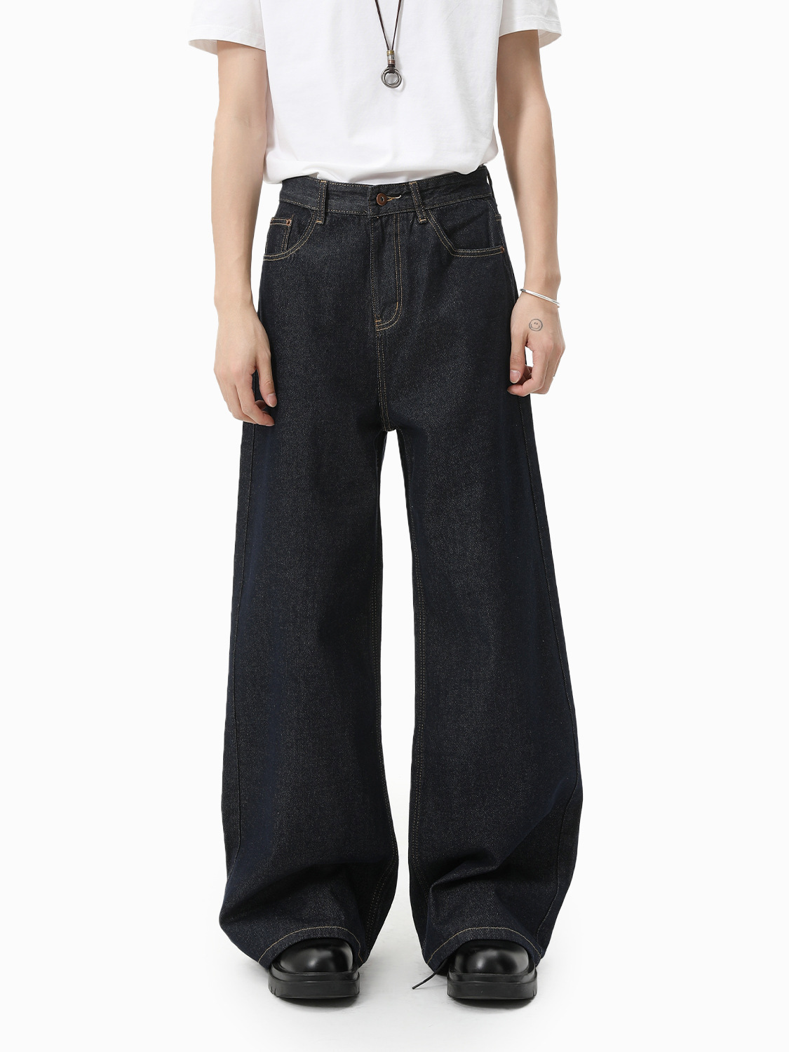 MTLCLOTHES Hombres| Vintage vibe casual H-tipo de barril recto, pantalones jeans de piernas largas, tendencia