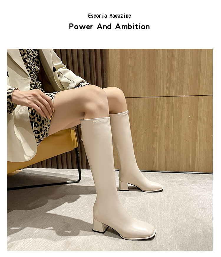 Brown Knee High Boots For Women With Thick Heels And Square Toe_voghion.com