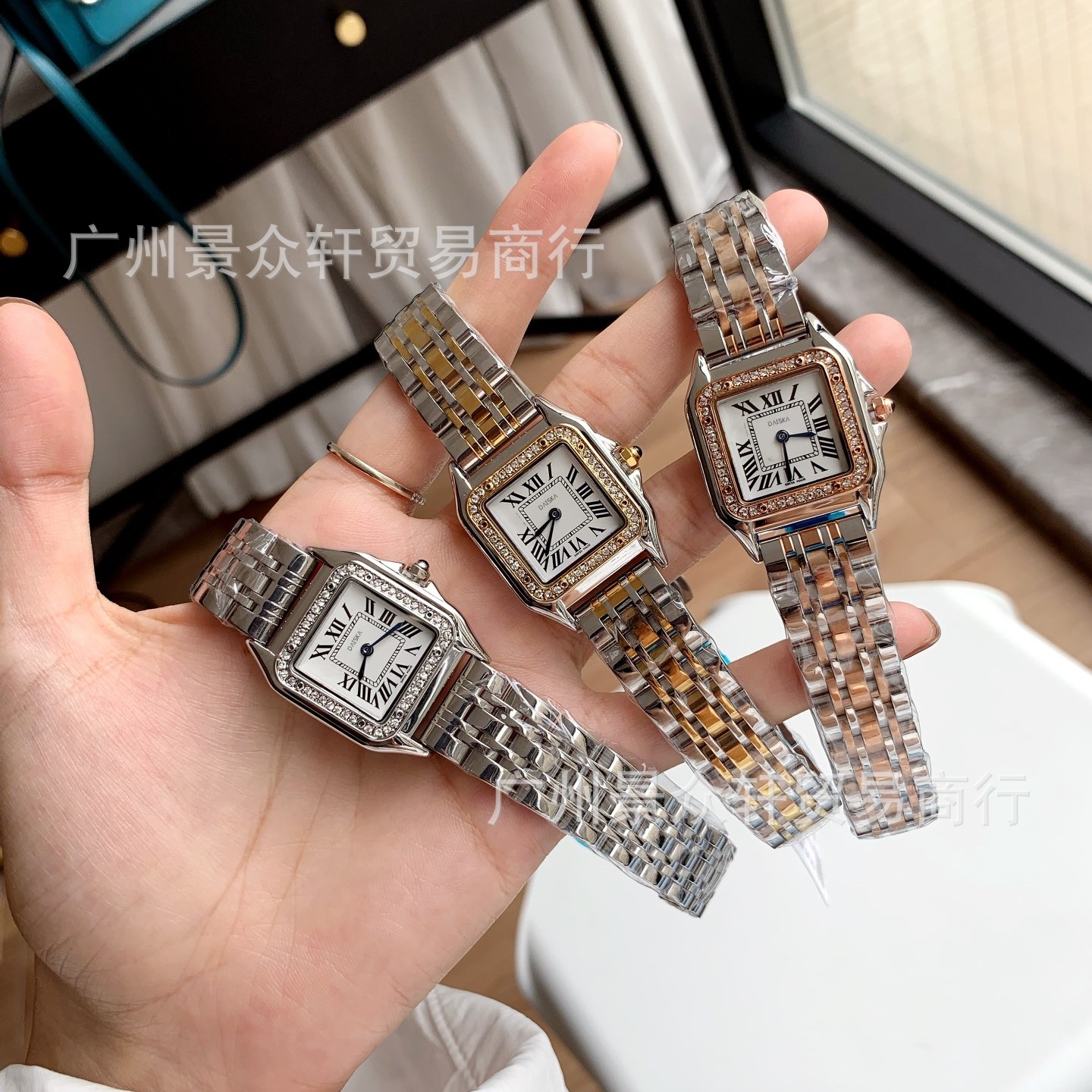 Classic retro square quartz steel belt