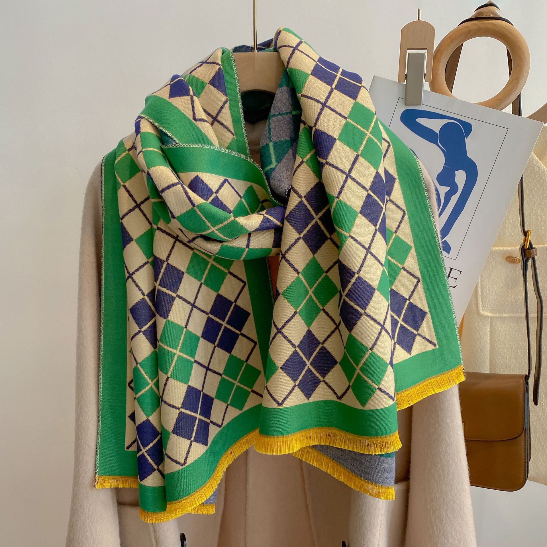 2022 otoño e invierno nuevo girasol patrón Cachemira bufanda engrosada versátil largo cepillado chal bufanda caliente