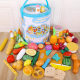 Barrel simulation fruit cutting tableware pot set suit vegetable and fruit cutting Play House wooden kitchen toys
