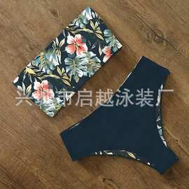 新款外贸泳衣欧美女式性感分体平胸比基尼无肩带 抹胸泳衣
