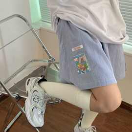 夏季休闲短裤女ins复古百搭条纹直筒五分裤宽松显瘦BF阔腿裤子潮