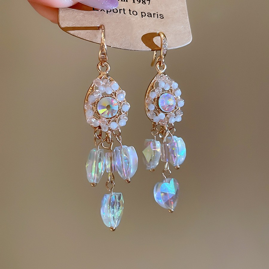 Aguja de plata con diamantes de cristal pendientes de bordilla estilo nacional pendientes de temperamento pequeño ligero lujo de alta calidad industria pesada exageración pendientes