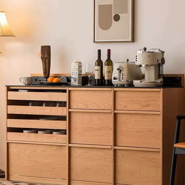 北欧实木餐边柜家用客厅岩板一体多功能茶水柜餐厅简约收纳储物柜