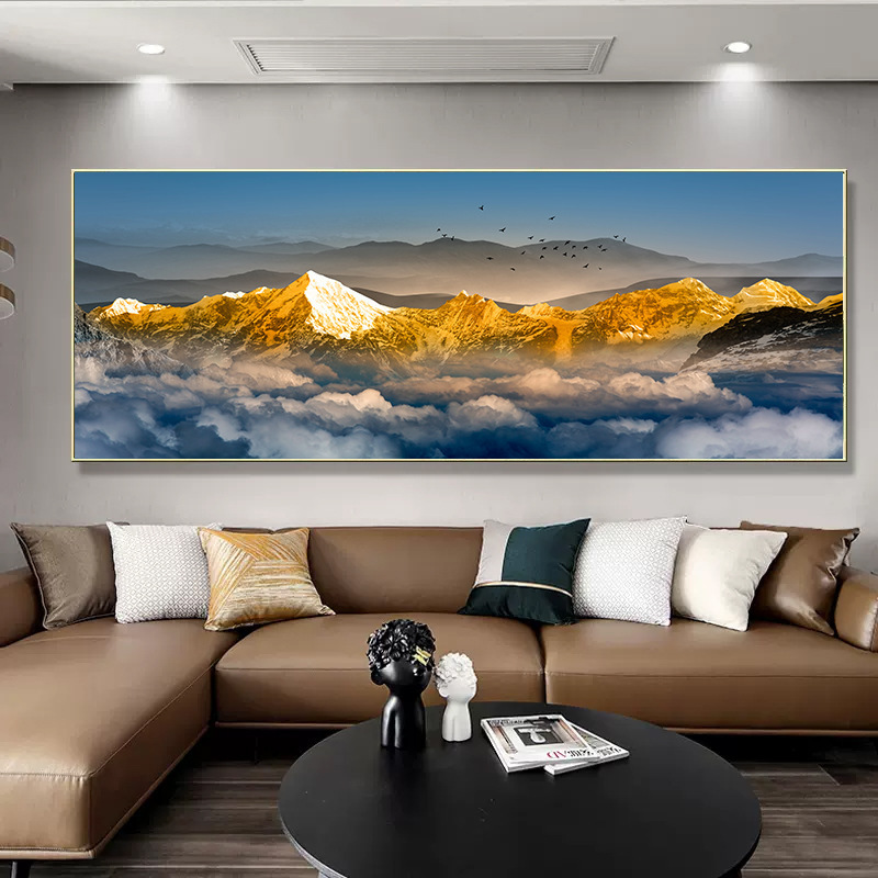 日照金山客厅挂画办公室装饰画背有靠山轻奢大气沙发背景墙壁画|undefined