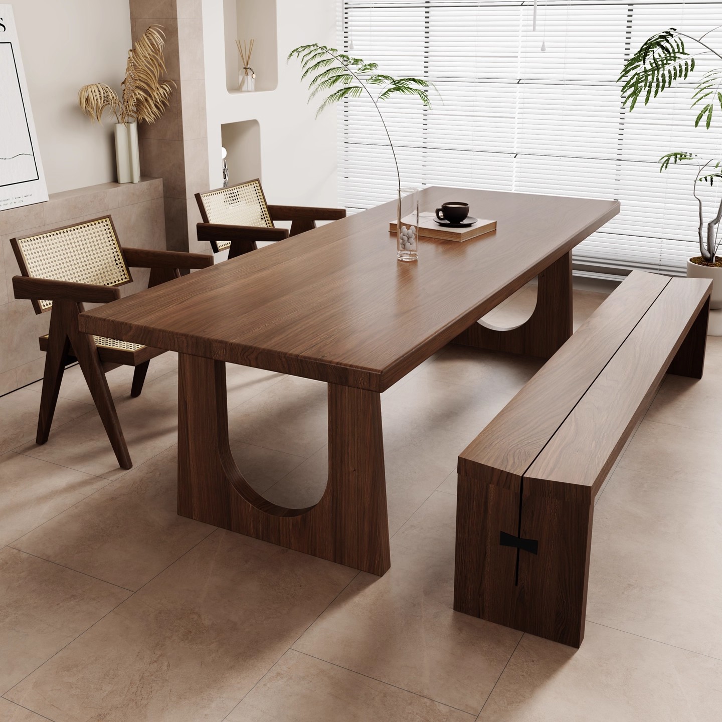 Medieval Style Solid Wood Dining Table Ash Wood Rectangular Dining Table Household Log Dining Desk Integrated Large Board Long Table