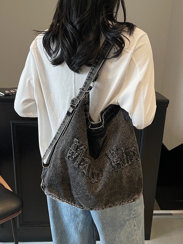 Bolsos para mujer 2025 nuevo estilo retro sin bordes lavados letras bordadas denim tote bag bolso de mensajero de viaje de gran capacidad