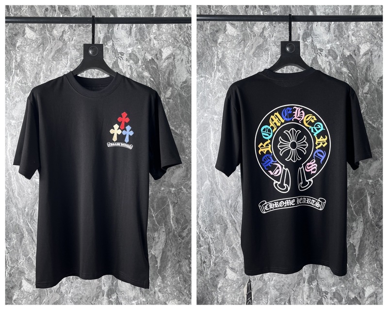 24クロスボーダートレンディブランドCh Crow*Horseshoe SanskritラウンドネックTシャツ半袖万能男女Tシャツスポット卸売|undefined