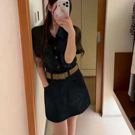 6099 韩代复古设计感收腰显瘦牛仔连衣裙 配腰带不退换