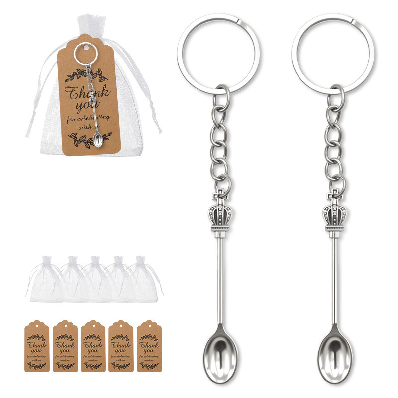 Cross-Border Hot Selling Cross Crown Mini Jewelry Classical Alice Tea Spoon Pendant Retro Crown Spoon Keychain