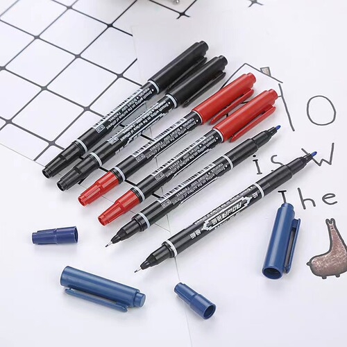 Aowa small double-headed oil-based marker pen with three colors optional black marker children's painting stroke and hook pen double-headed