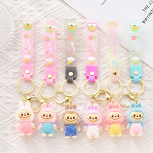 跨境植绒labubu小绵羊钥匙扣软胶卡通汽车挂饰立体钥匙扣公仔批发