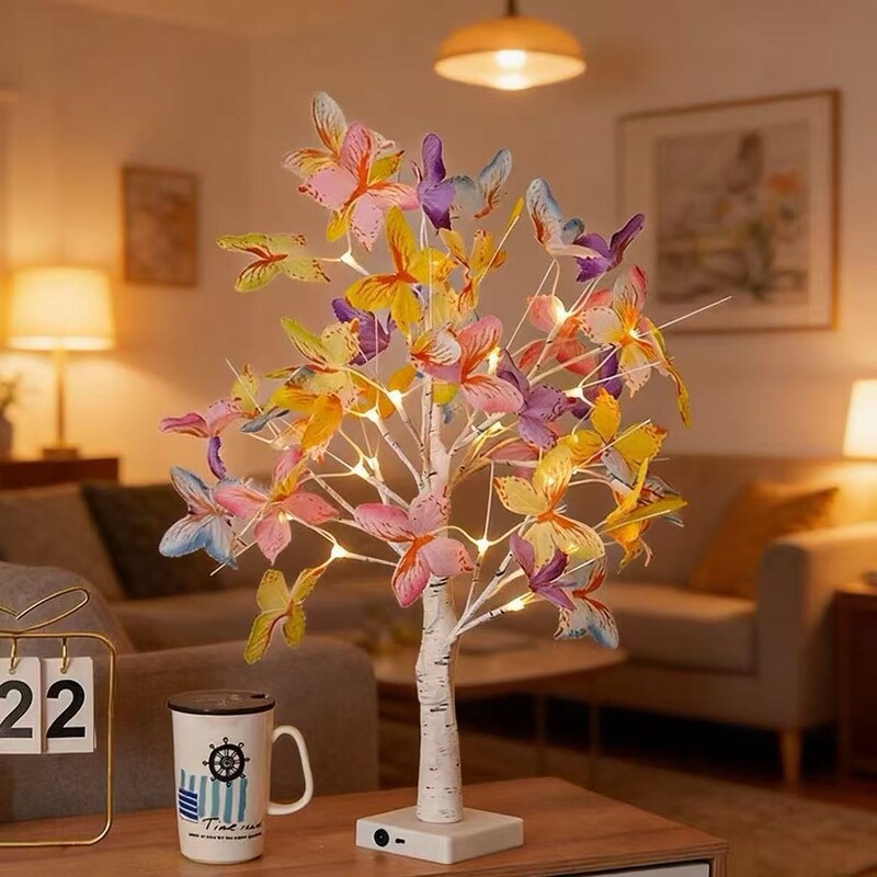 Ins-Style Colorful Butterfly Tree, Popular Bedroom Bedside Ambient Night Light, Glowing Tree Home Decor Ornament Wholesale