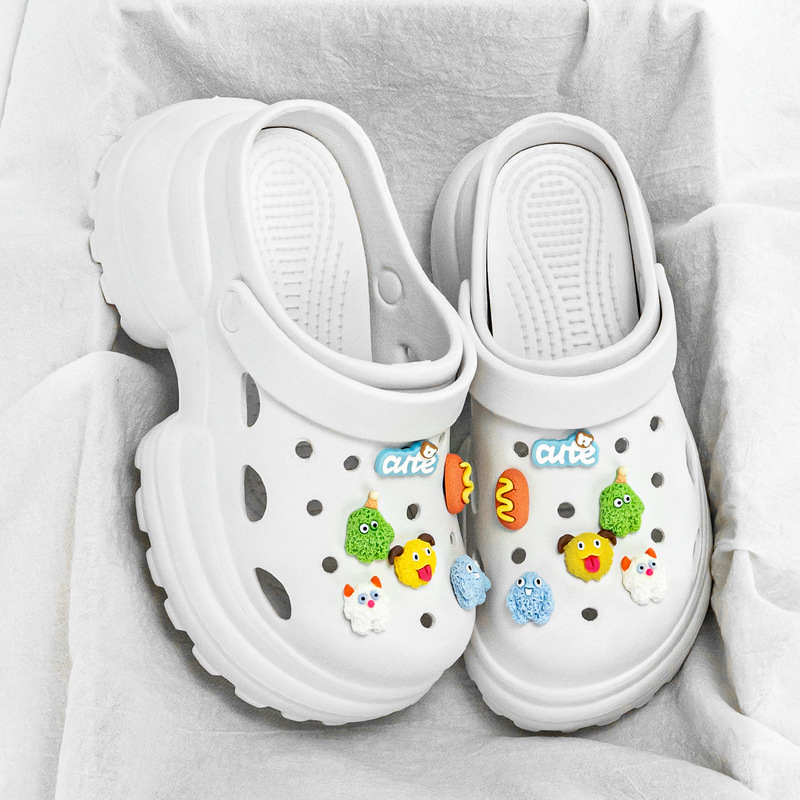 2024 cartoon high-heeled small monster new sandals and slippers EVA height 10cm thick-soled hole shoes women's foreign trade summer