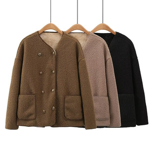 Plus size women's top 2023 Winter new chubby girl versatile Chanel style granular velvet one-piece plush coat 7008