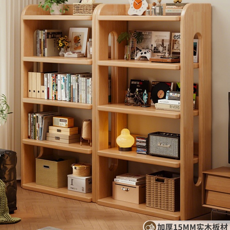 实木书架置物架落地一体靠墙收纳储物简易不占地方书柜陈列展示架