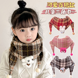 Children's scarf check triangle scarf baby cartoon warm scarf boys and girls cute high elastic windproof collar