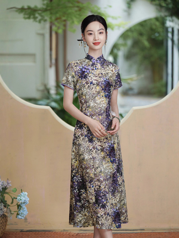 妈妈修身旗袍年轻款新款气质中国风女装民国复古改良优雅旗袍淑女|undefined