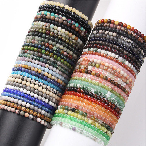 4mm Natural Stone Beads Bracelet for Men, European and American Cross-Border Hot Sale Retro Simple Versatile Elastic Rope Bracelet Wholesale