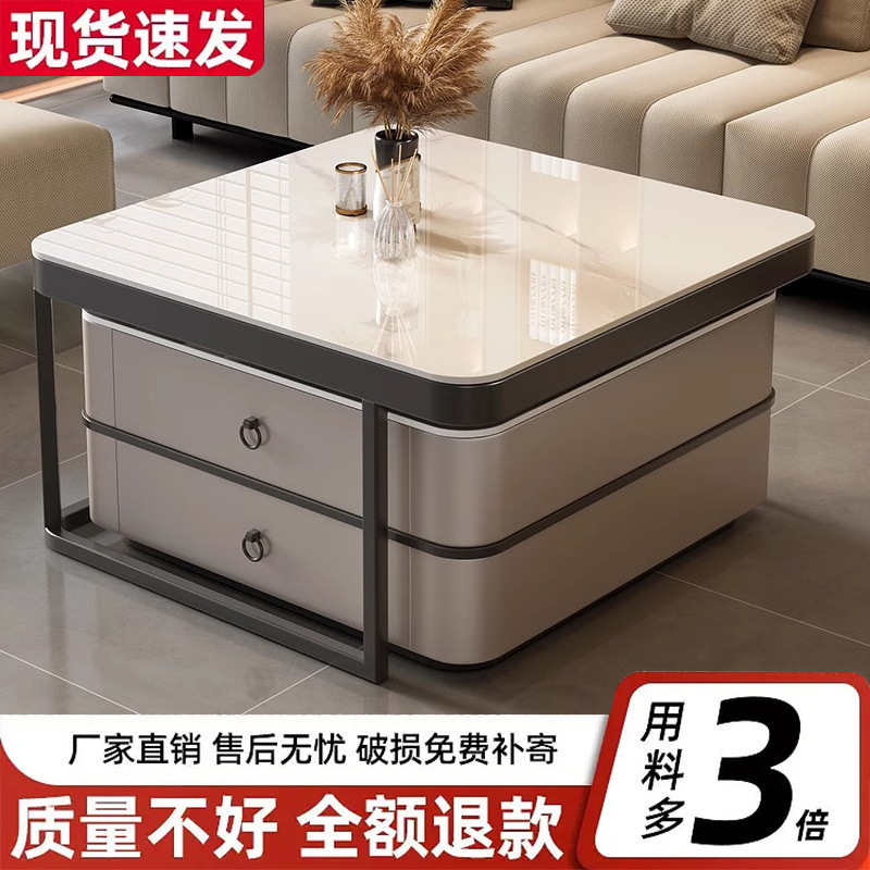 Mesa de centro de pizarra de roca, mesa de centro simple moderna de lujo ligero, sala de estar, hogar, apartamento pequeño, balcón, mesa auxiliar cuadrada italiana