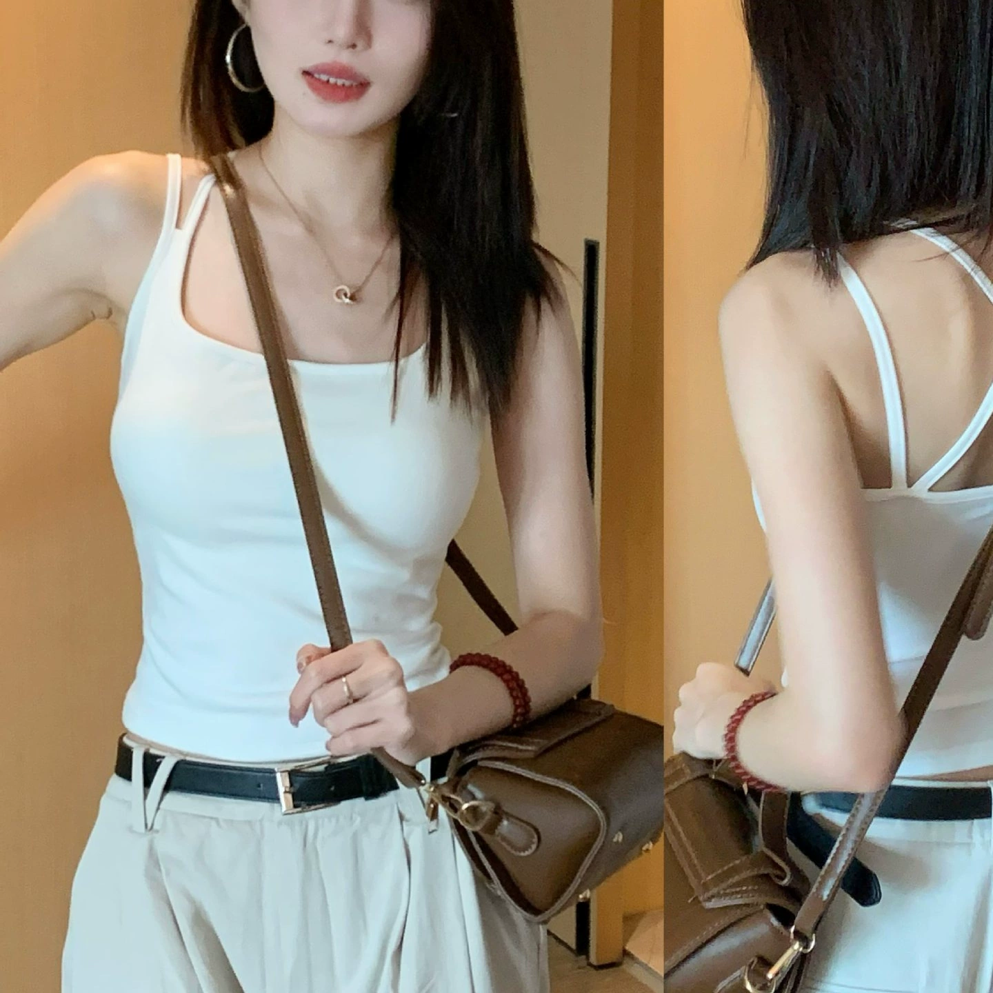 Красавица спина крест бюстгальтер в одном жилете женский 2024 новый внешний пояс с нагрудным ковриком внутри тонкий топ летом