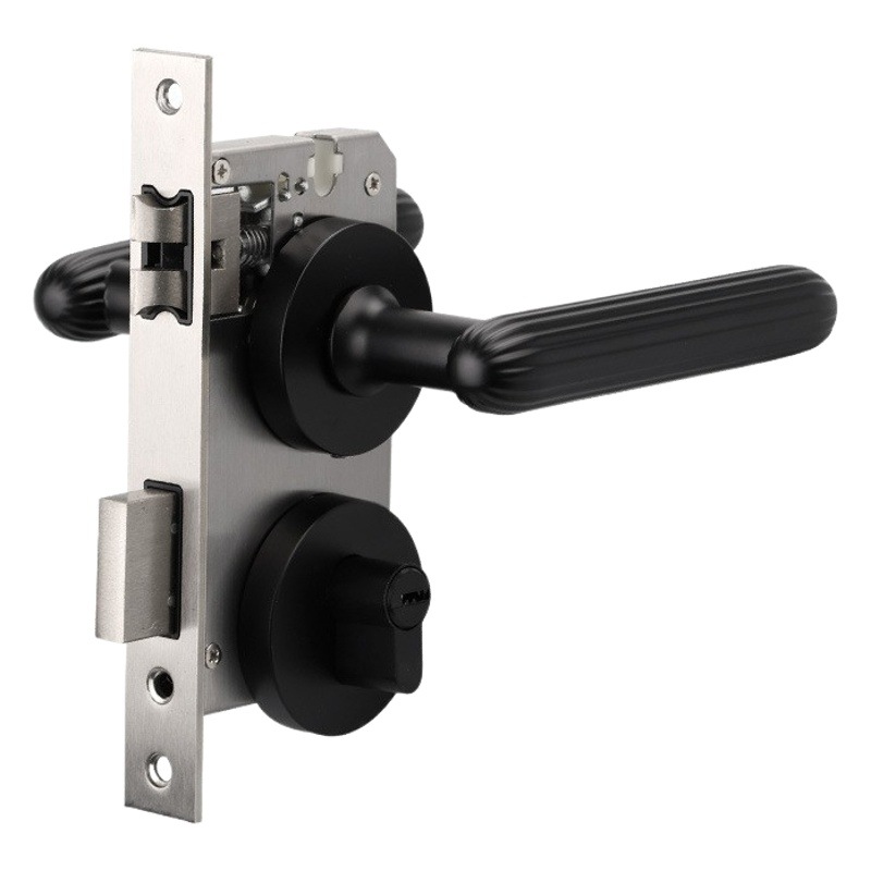 Aleación de aluminio manija sólida mudo cerradura de puerta magnética cerradura de puerta interior americana hogar puerta de madera dormitorio cerradura negra
