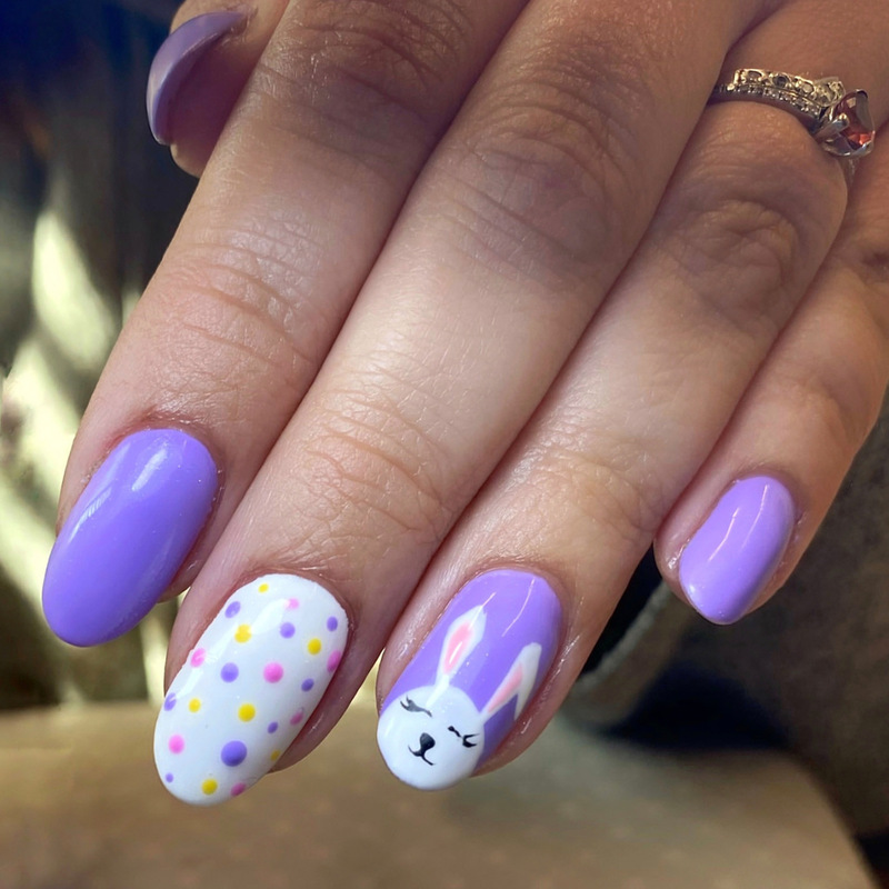 30 Pieces of Cross-Border Easter High-End Simple Purple Polka Dot Oval Press-On Nails Rabbit Nail Art Nail Pieces Wholesale in Stock