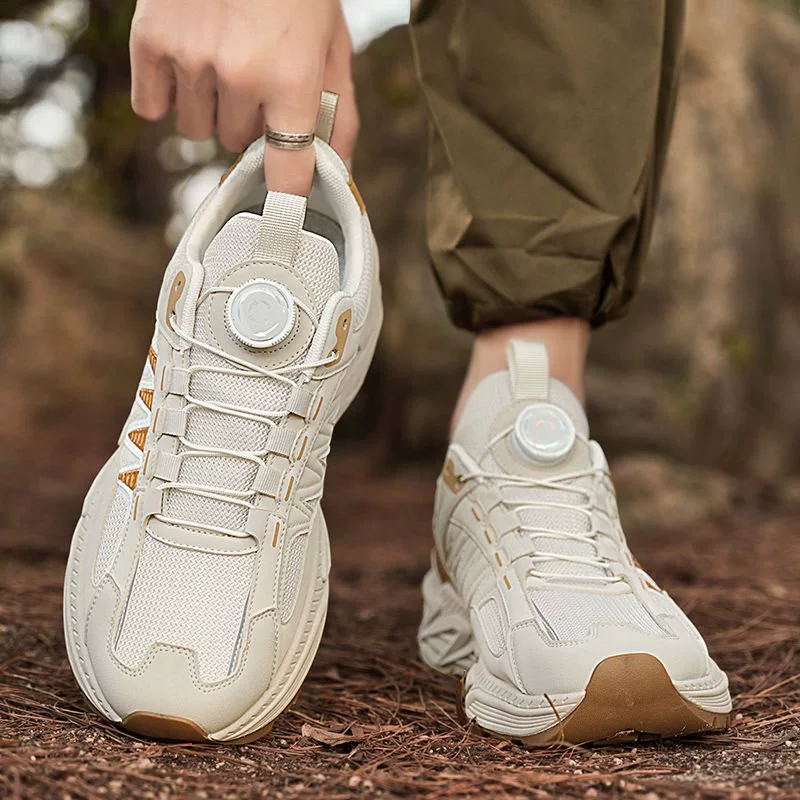 男鞋春季网面透气百搭休闲青少年跑步户外运动增高旋转纽扣老爹鞋