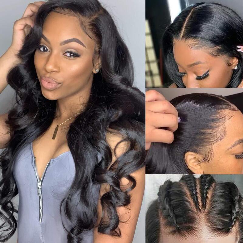 Hand-Woven Black Long Curly Loose Deep Wave Transparent Lace Front Human Hair Wig