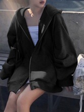 Solid Loose Sport Hooded Cardigan��ɫ�����\�ӌ����Bñ�_��T��