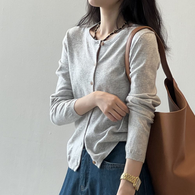 春秋新款条纹针织开衫外套女跨境小众上衣外搭薄款圆领长袖毛衣潮|undefined