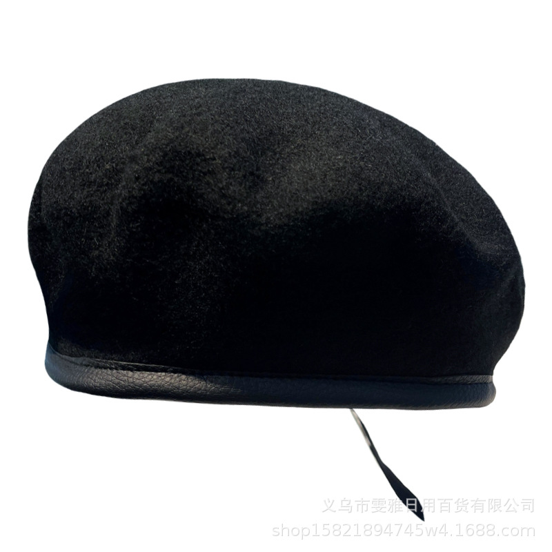Boina de lana negra de moda, sombrero de invierno de otoño para mujeres, pequeño sombrero de belleza, sombrero de artista DIY para hombres.